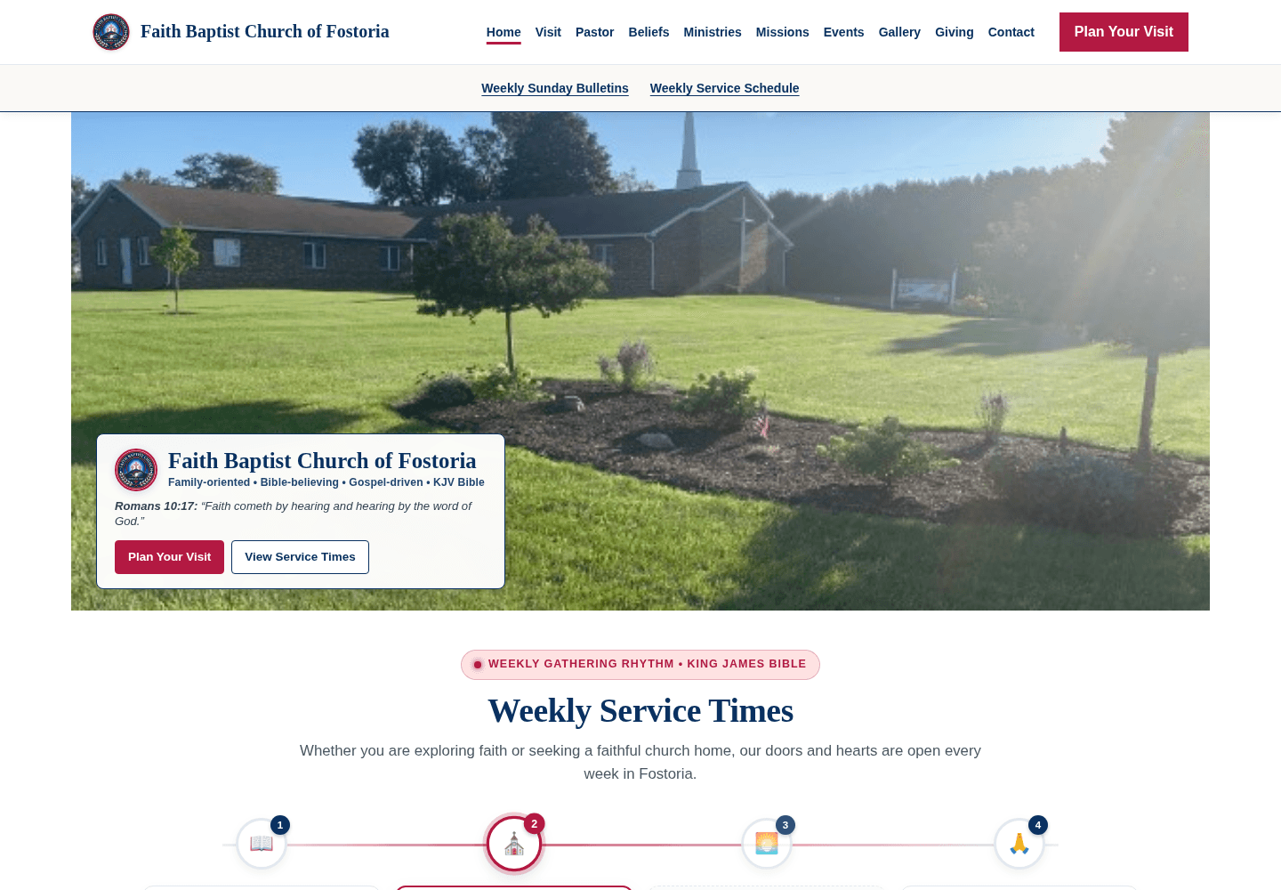 Faith Baptist Church of Fostoria homepage and weekly service times