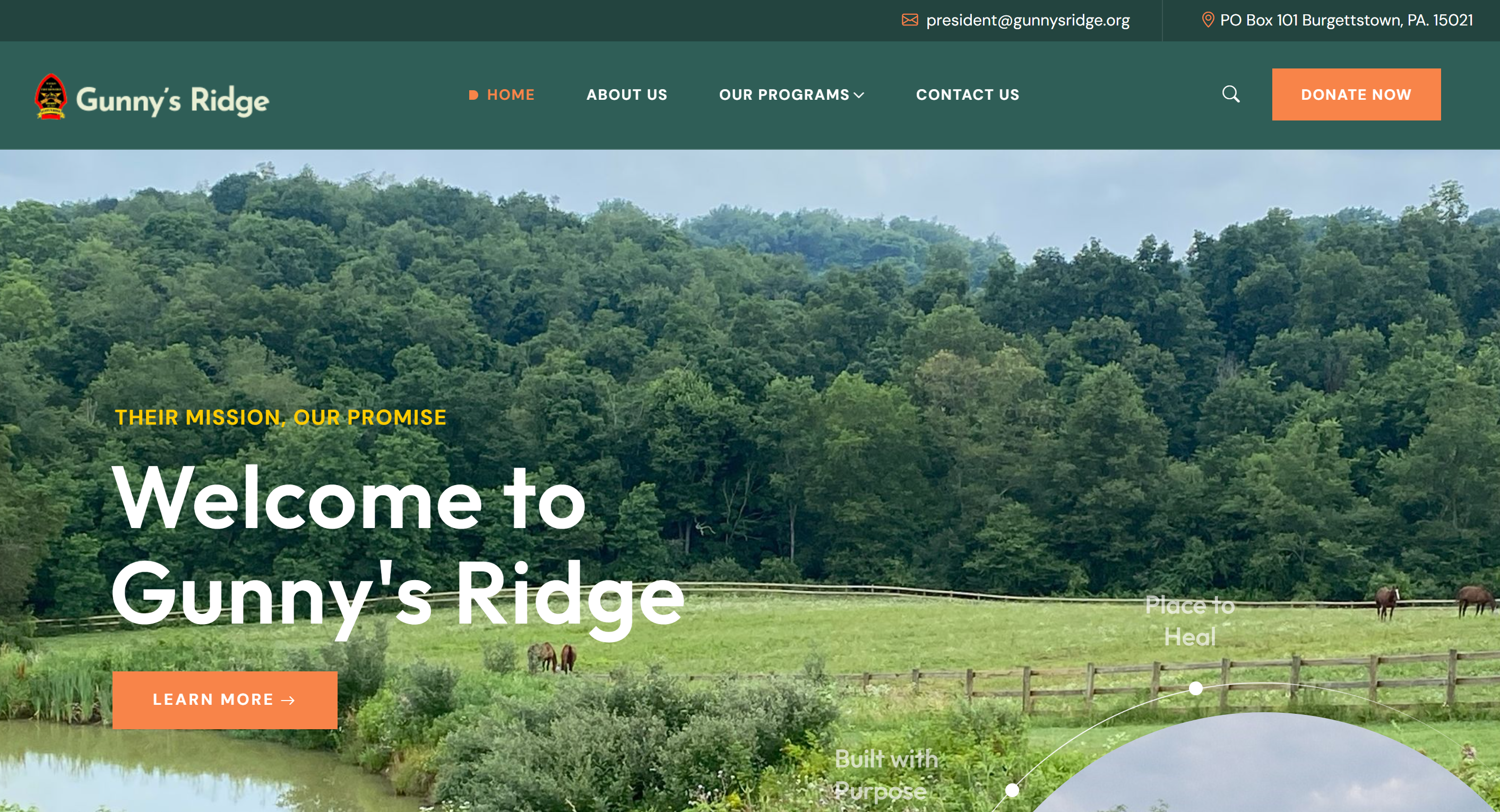 Gunny's Ridge nonprofit website homepage