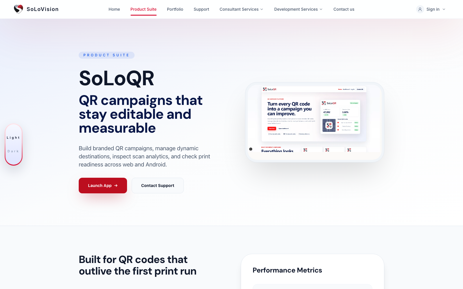 SoLoQR landing page screenshot