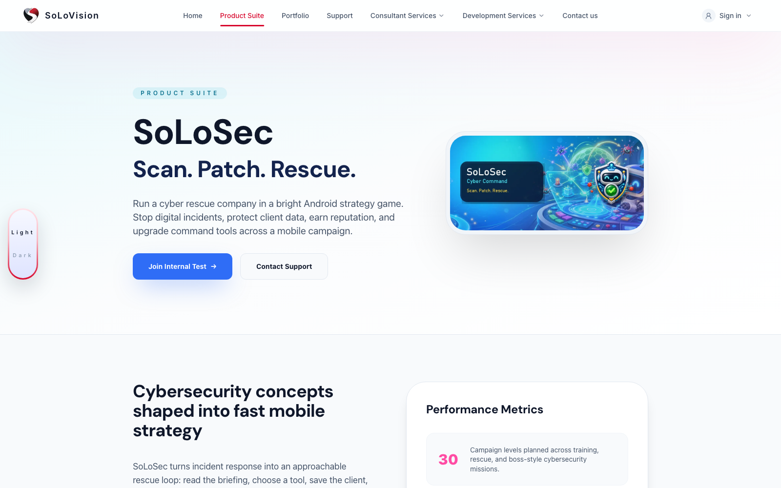 SoLoSec landing page screenshot