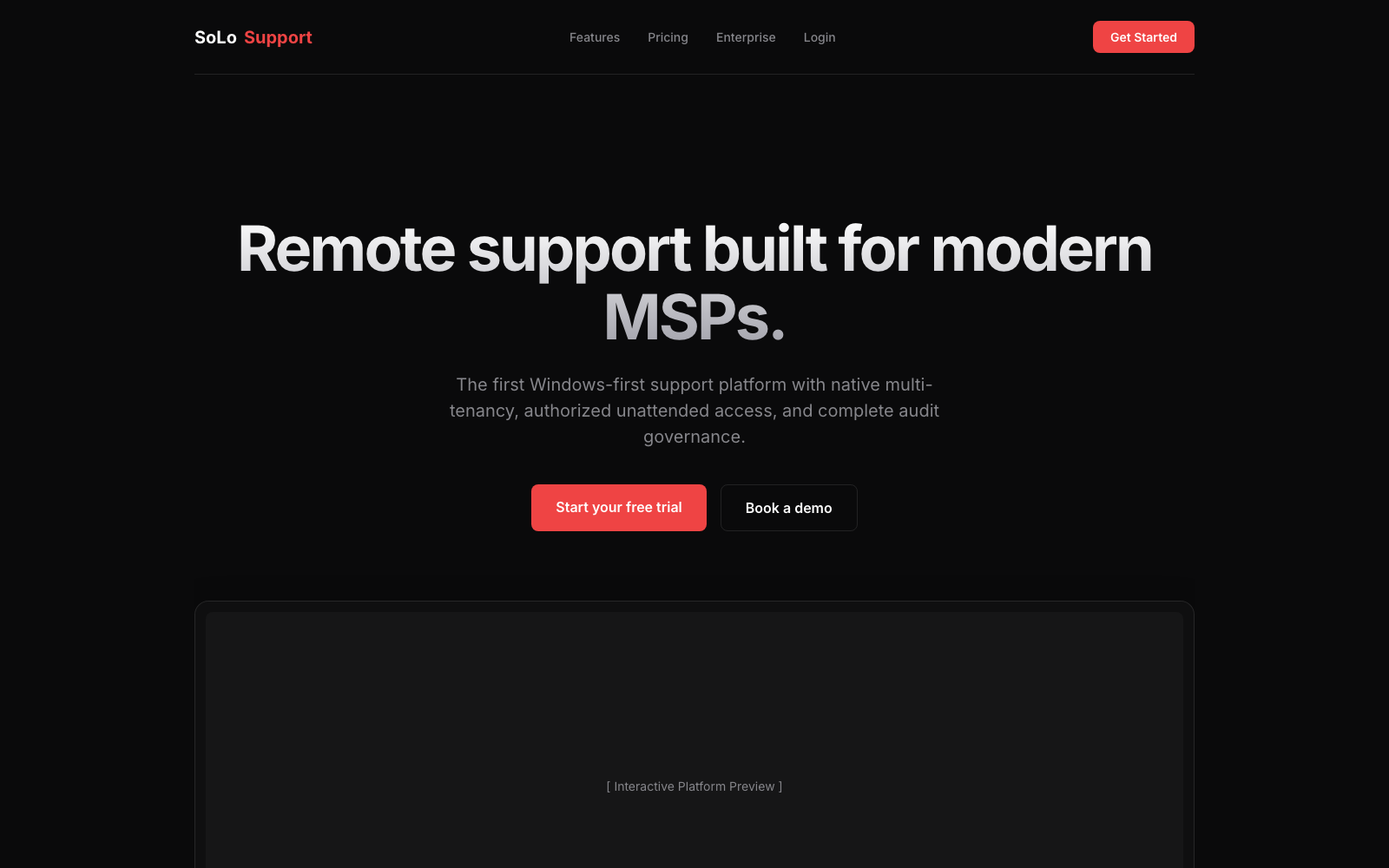 SoLoSupport landing page screenshot