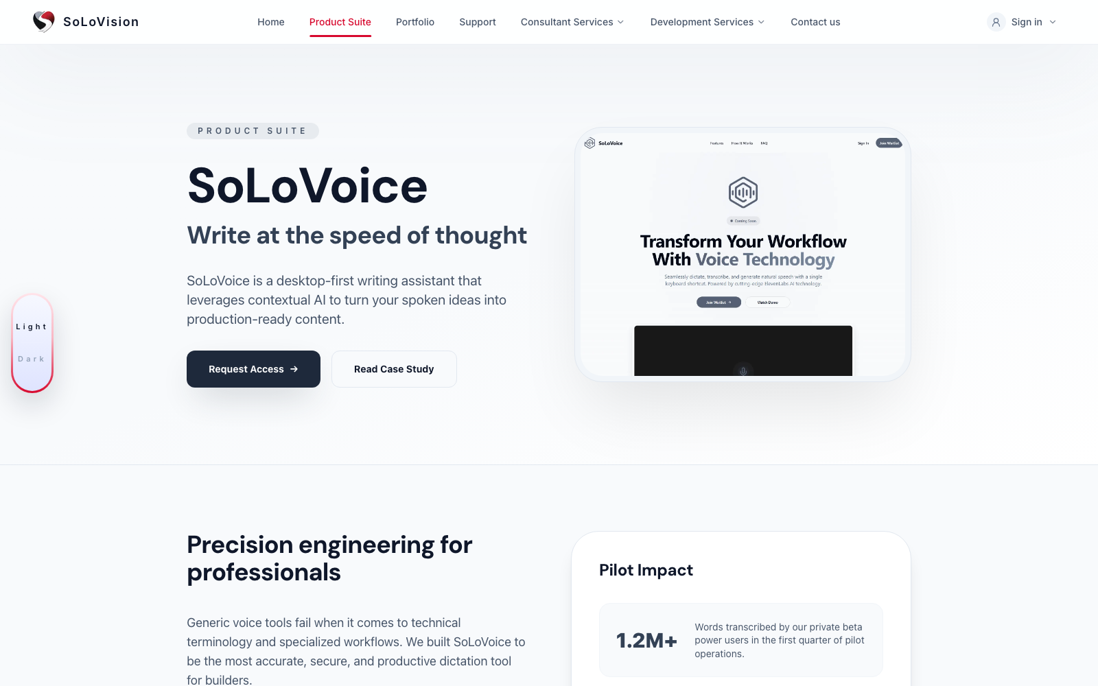 SoLoVoice landing page screenshot
